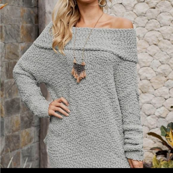 LAST ONE Gray Off Shoulder Comfy Sweater SMALL - Picture 1 of 10
